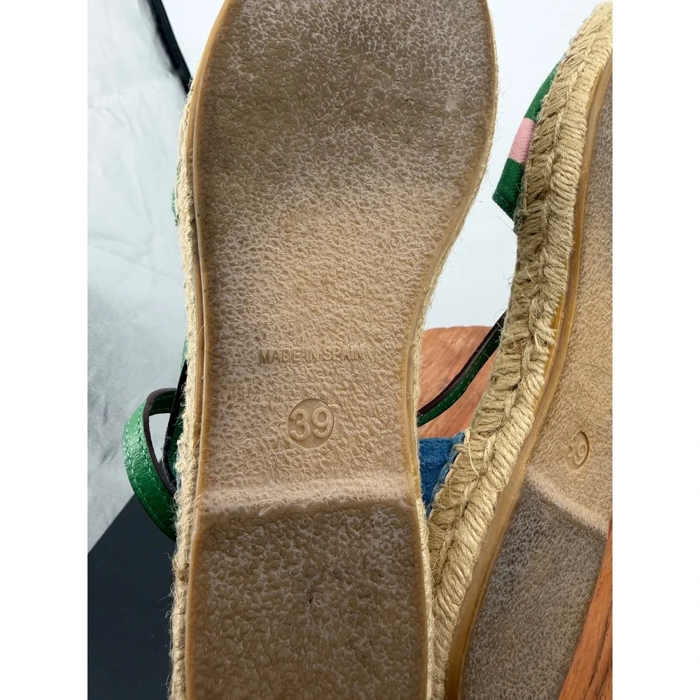 Massimo Dutti Striped Espadrille Sandals Womens 39 Multi Color Ankle Strap Spain